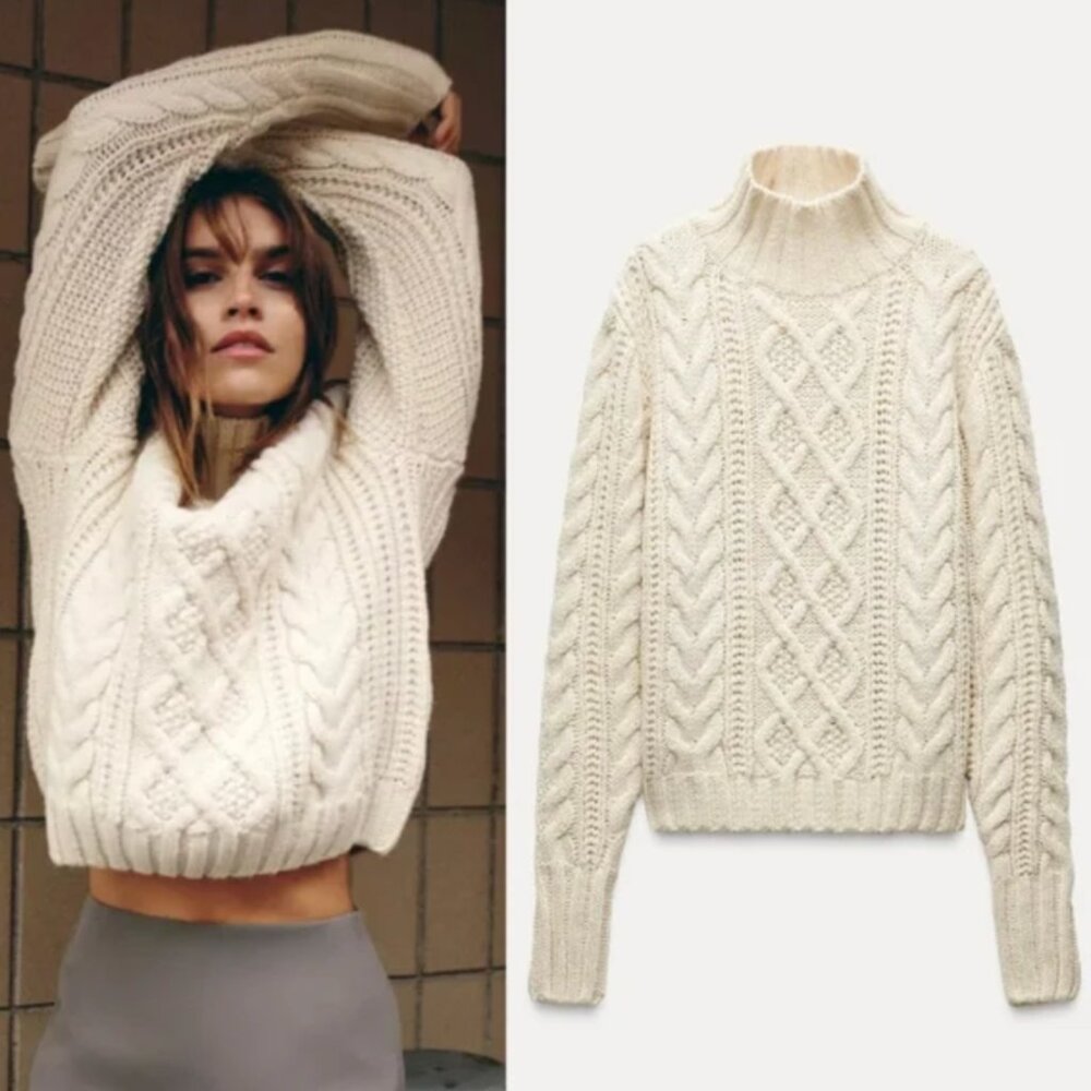 Zara Cable Knit Turtleneck Sweater